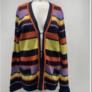Milly Cardigan Sweater Knit Long Sleeve Colorful Zig Zag Stripes Cotton Medium